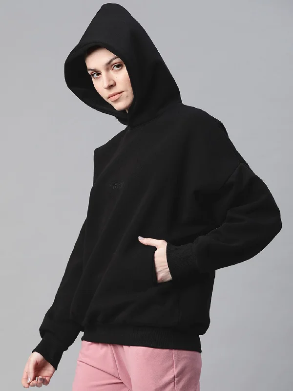 Final Sale fitness lifestyle hoodieWomen's Black Solid Hooded Sweatshirt