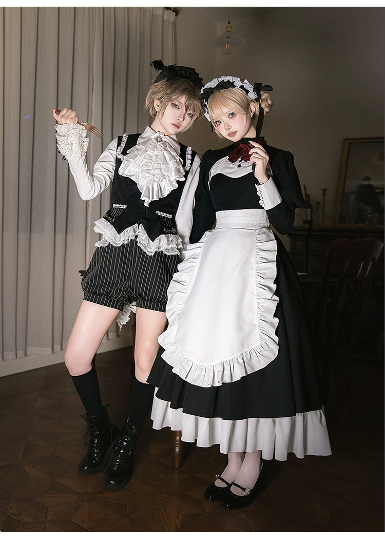 spaghetti strap dressWith PUJI~Night Banquet~Ouji Lolita Outfit/Maid Lolita OP Twin Lolita Suit