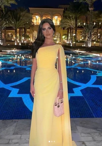 formal dressElegant One Shoulder Chiffon Long Prom Dress Yellow Evening Dress Y7524