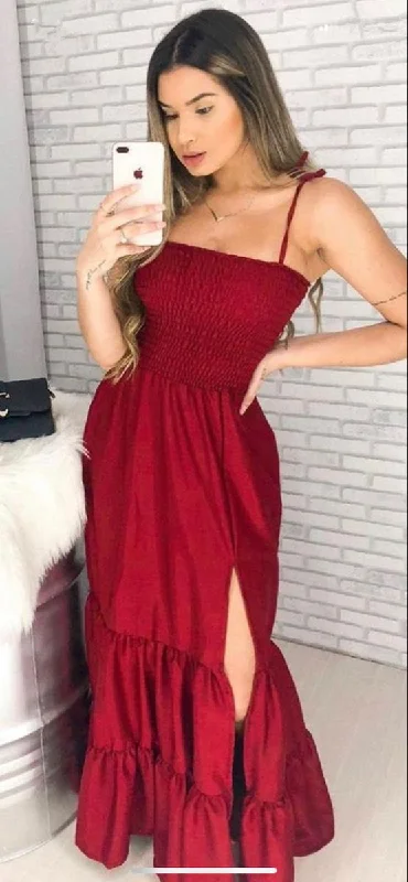 Buy Now chic shift dressSimple Burgundy A-line Prom Dress,Summer Maxi Dress  Y7127