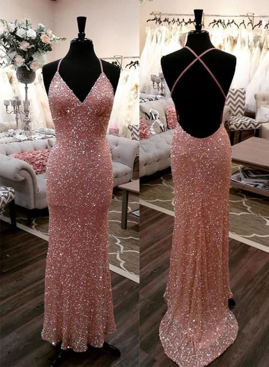 minimalistic dressMermaid  Sequins Long Prom Dress, Evening Dress   S6843