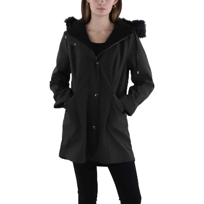 sleek and warm coatWomens Faux Fur Trim Hooded Anorak Jacket