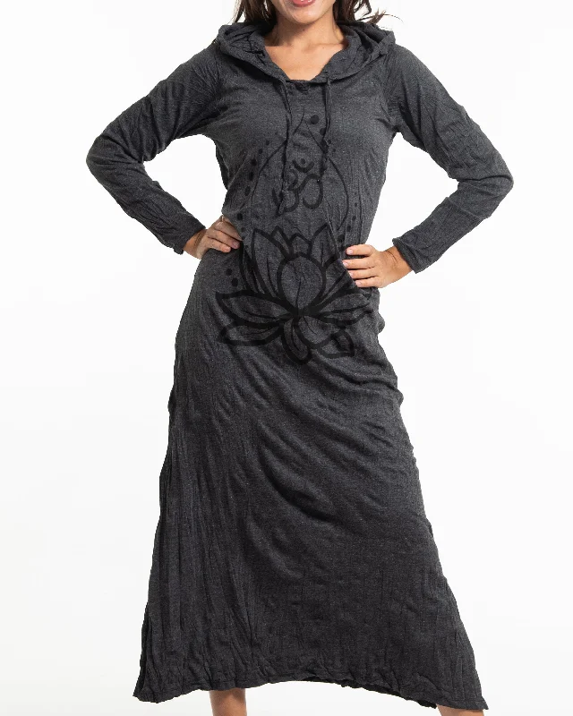 Super Bargain Womens Lotus Om Long Hoodie Dress in Black