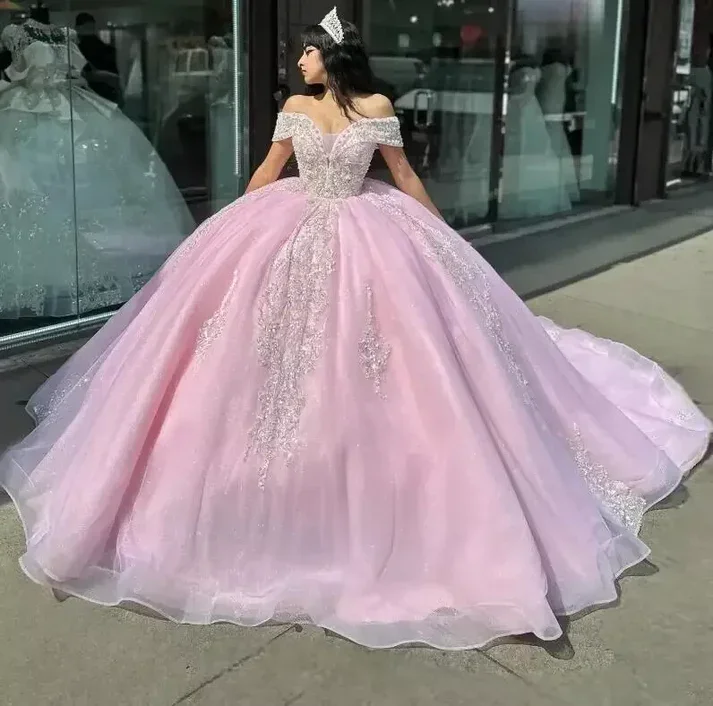 satin midi dressPink Quinceanera Dress Off Shoulder Appliques Beaded Ball Gown Sweet 16 Princess Quinceanera Dress Y7464