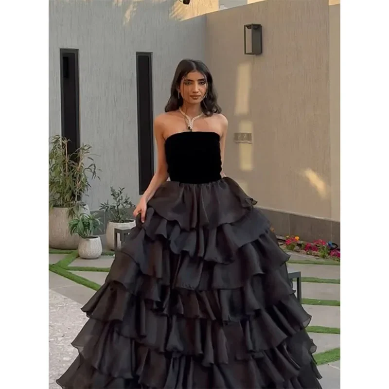 Season Finale Sale long sleeve dressElegant Black A-line Prom Dress for Women's Strapless Layered Party Evening Gowns Floor Length Formal Occasion Dresses Season Finale Sale long sleeve dressElegant Black A-line Prom Dress for Women's Strapless Layered Party Evening Gowns Floor Length Formal Occasion Dresses