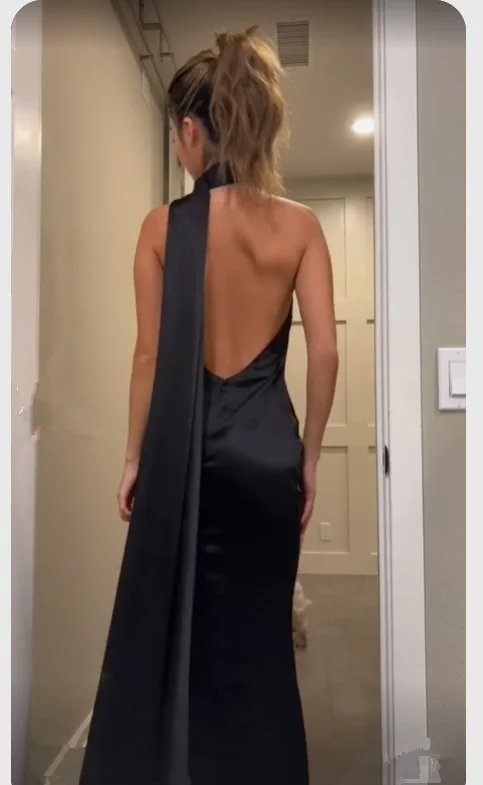 oversized dressElegant Black Backless Long Prom Dress,Black Evening Dress  Y7426