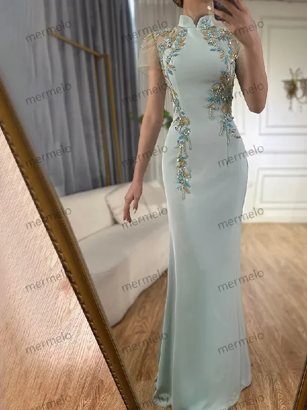 chic wrap dressCustomized 2025 Saudi Mint Mermaid Beaded Satin Evening Dress Gown with Corset for Formal Occasion