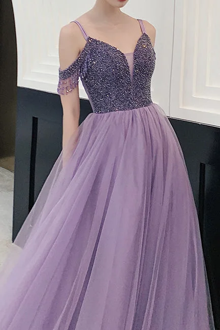 Doorbuster Deal structured dressElegant Cold Shoulder Beaded Lavender Long Prom Dress