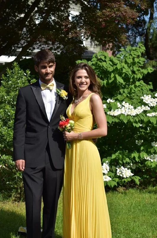 off-shoulder dressYellow V Neck Prom Dress,Yellow A-line Graduation Dress Y7308