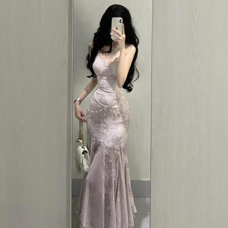 Extra Savings backless dressSummer Slim Fit Fishtail Dress Gentle Elegant Floral