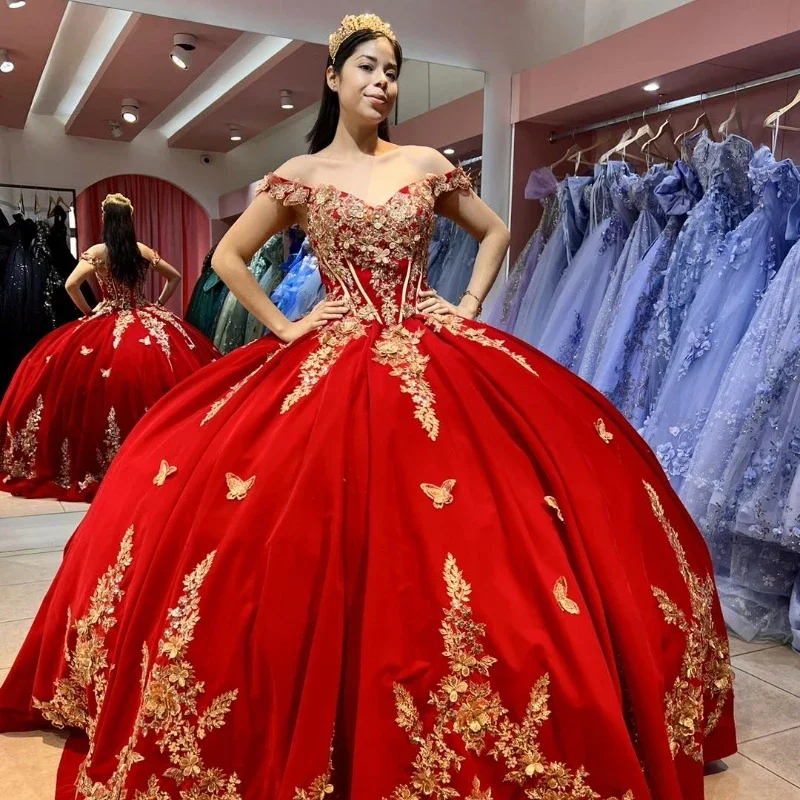 Exclusive Preview office dressRed Ball Gown Quinceanera Dresses Sweet 16 Dress Tulle Gold 3D Flowers Exclusive Preview office dressRed Ball Gown Quinceanera Dresses Sweet 16 Dress Tulle Gold 3D Flowers