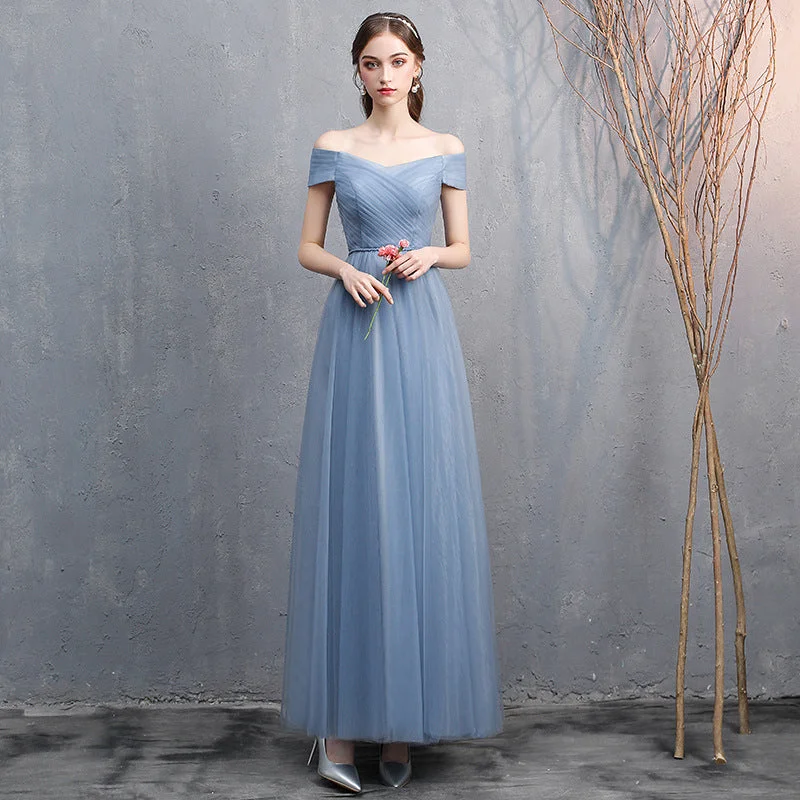 Price Fest trendy bodycon dressWomen's Spring Gray-blue Off-shoulder Banquet Dress