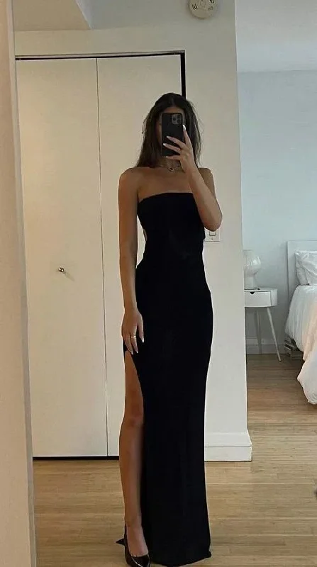 shift dressSimple Black Strapless Evening Dress Prom Party Dress Y7519