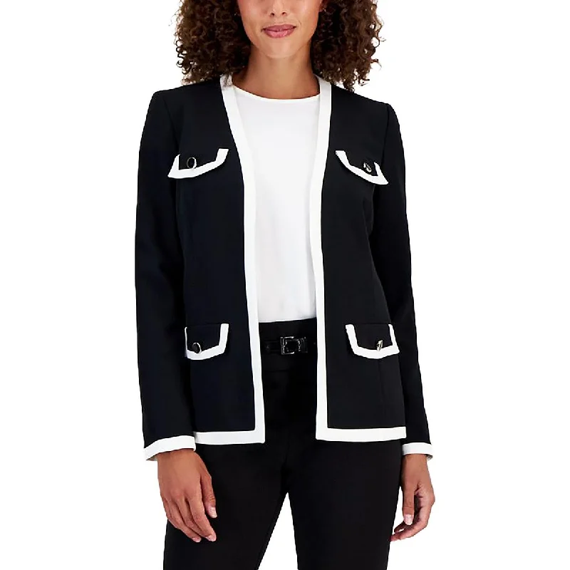 Great Deals soft coatPetites Womens Contrast Trim Collarless Open Front