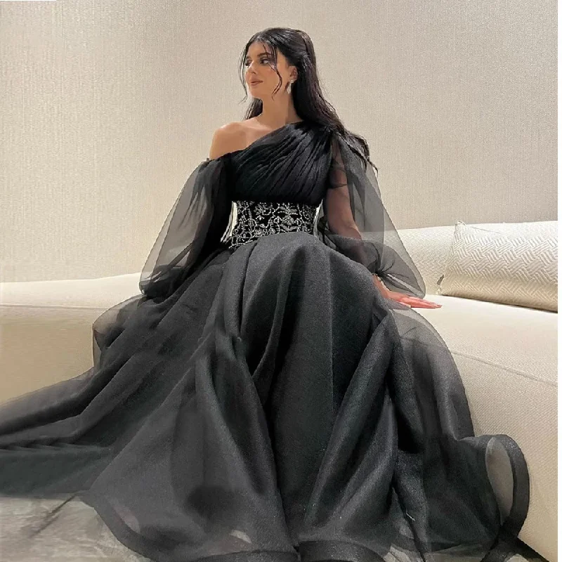 Seasonal Sale high-waisted dressModern Dubai Arabic Women Black Evening Dresses Organza Puff Long Sleeves Crystal Belt Prom Gowns Formal Party Gown Seasonal Sale high-waisted dressModern Dubai Arabic Women Black Evening Dresses Organza Puff Long Sleeves Crystal Belt Prom Gowns Formal Party Gown