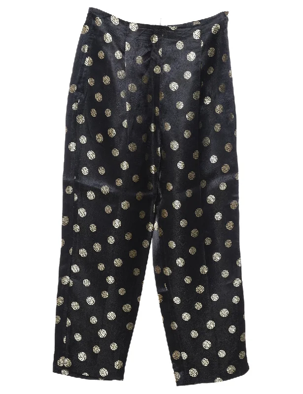 Jacquard Pattern Black Trousers - W28 L27