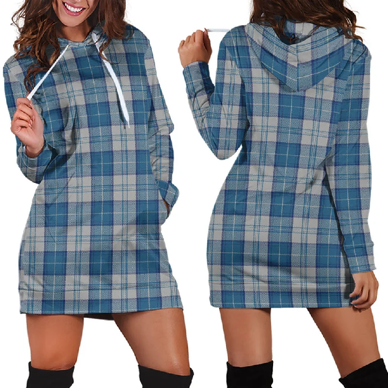 Blowout Deals Menzies Dress Blue and White Tartan Hoodie Dress