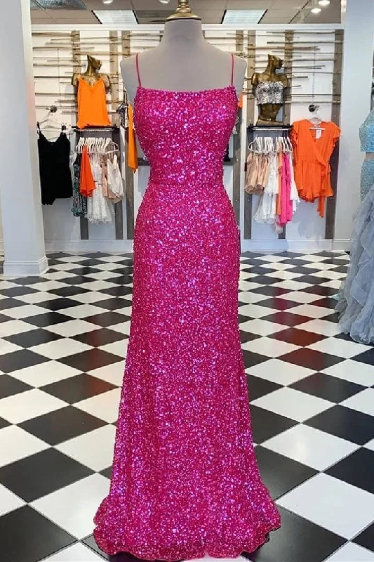 lace dressNeon Pink Sequin Mermaid Long Formal Dress