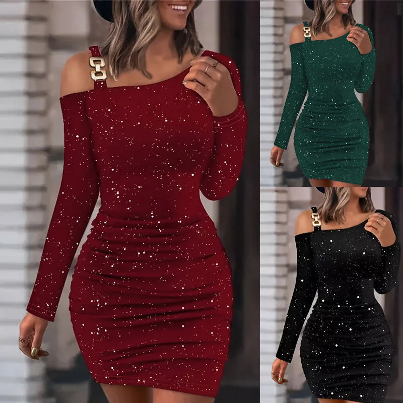 Customer Appreciation Sale textured dressEuropean And American Solid Color Sequins Slim Fit Dress Customer Appreciation Sale textured dressEuropean And American Solid Color Sequins Slim Fit Dress