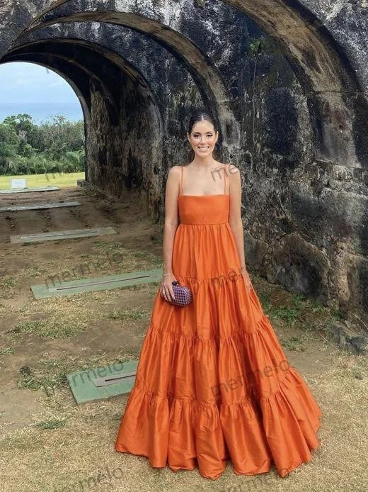 elegant dressA line orange long prom dress, fashion evening dress