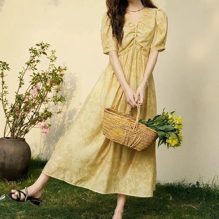 ashionable dressElegant V-Neck Chiffon Floral Dress