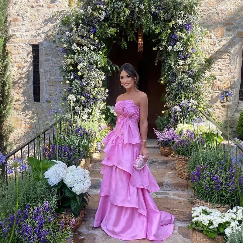 Limited Time Offer flowy maxi dressClassy Long Pink Prom Dresses With Bow A-Line Custom Made Strapless Ruffled Sweep Train Party Dress Evening Dresses for Women Limited Time Offer flowy maxi dressClassy Long Pink Prom Dresses With Bow A-Line Custom Made Strapless Ruffled Sweep Train Party Dress Evening Dresses for Women