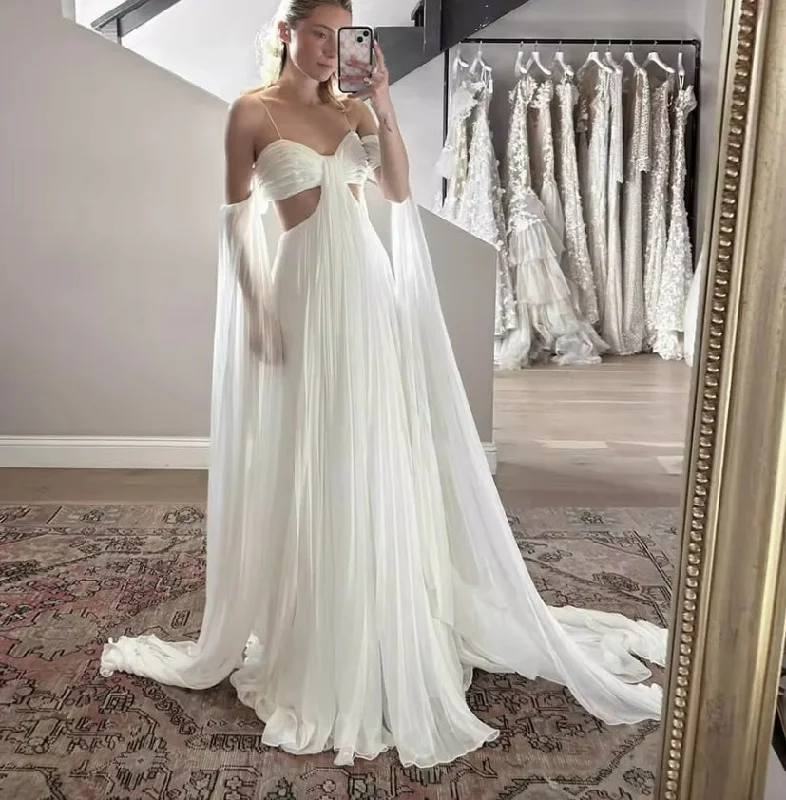 denim dressSimple 2024 White Wedding Dress Chiffon Long Sweetheart Cape Sleeves Long Bride Dresses Formal Bridal Gowns for Women