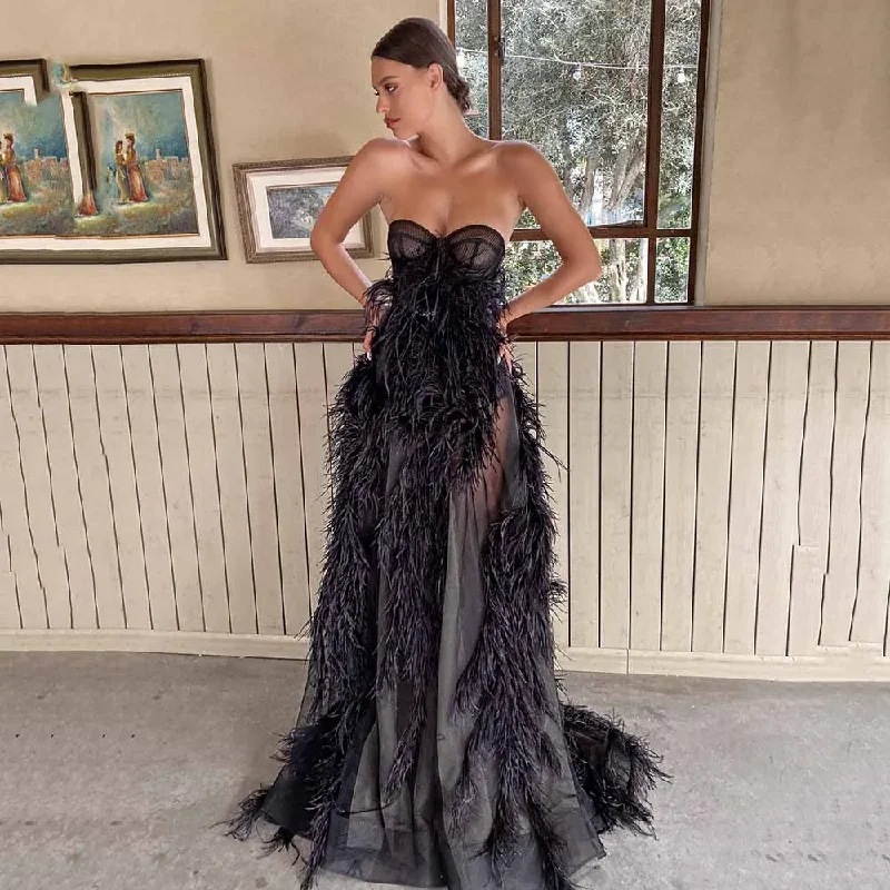 Unbeatable Prices fitted dressSexy Strapless Prom Dress Sleeves Feather Sweep Train Gown For Women Zipper Tulle Dress Formal Wedding Party Unbeatable Prices fitted dressSexy Strapless Prom Dress Sleeves Feather Sweep Train Gown For Women Zipper Tulle Dress Formal Wedding Party