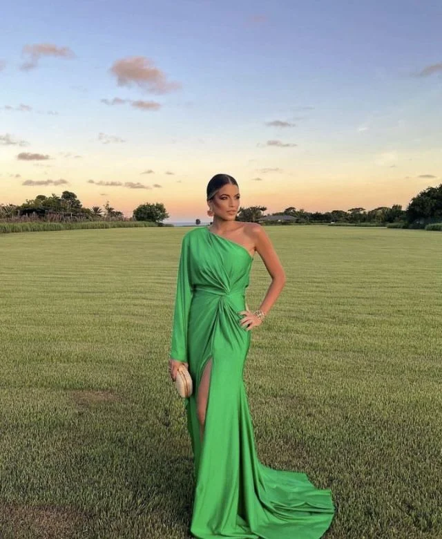 Instant Discount textured dressGreen One Sleeve Evening Dress With Split,Gala Dress Y5584 Instant Discount textured dressGreen One Sleeve Evening Dress With Split,Gala Dress Y5584