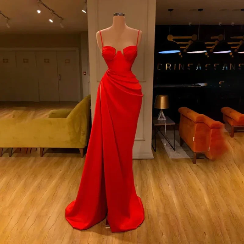 Price Reduction mini dressClassic Spaghetti Straps Satin Pleated Satin Prom Dress for Women Sexy Mermaid Court Prom Party Gown with Split robes de soirée Price Reduction mini dressClassic Spaghetti Straps Satin Pleated Satin Prom Dress for Women Sexy Mermaid Court Prom Party Gown with Split robes de soirée