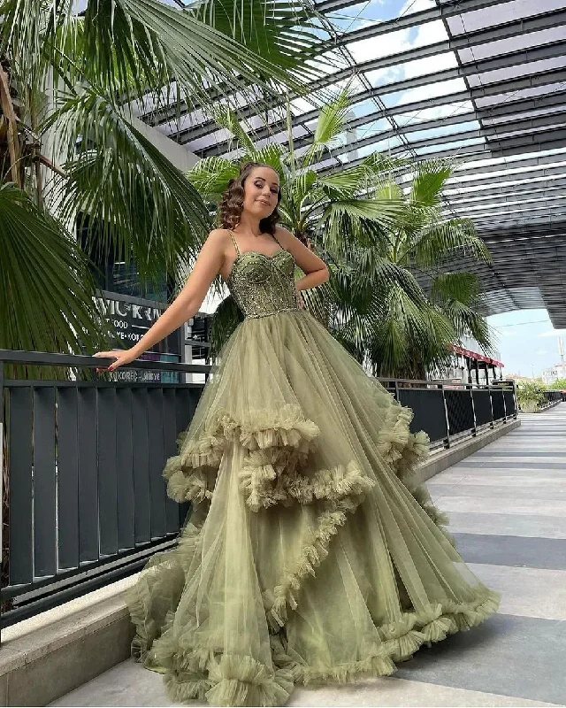 Value Deals mini dressElegant Tiered Ruffled Tulle Prom Dresses Sweetheart Formal Graduation Gowns Pleat Princess Long Evening Party