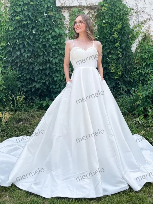 statement dressSweetheart Neck Open Back White Long Prom Wedding Dresses with Train, White Formal Graduation Evening Dresses