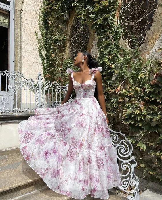 Daily Deals lace dressCute Chiffon Floral Print Prom Dress Senior Evening Gown