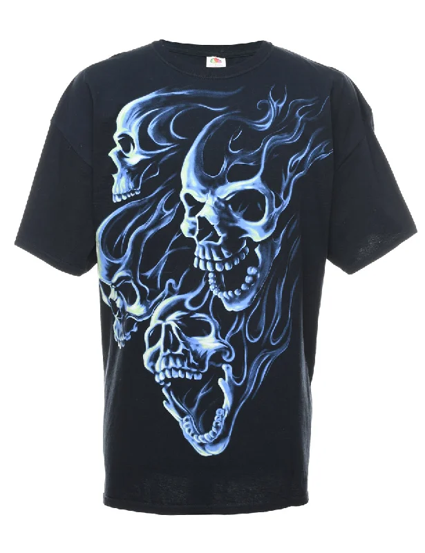 long-sleeve coatBlack & Blue Y2K Skull Print T-shirt - XXL