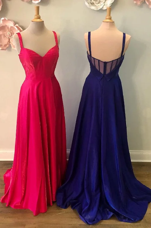 romantic dressNeon Pink V-Neck Straps A-Line Prom Dress