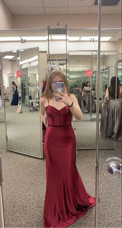 Customer Appreciation Sale pleated maxi dressFashion Burgundy Spaghetti Straps Mermaid Evening Dress,Burgundy Prom Gown Y6430