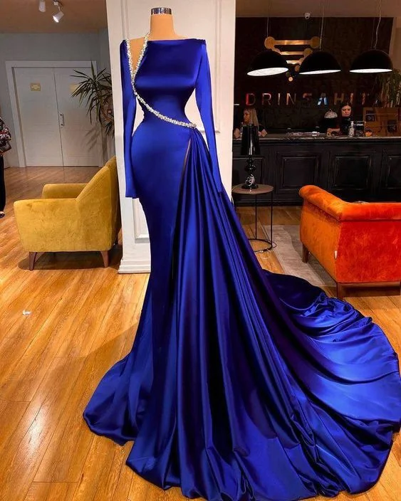 elegant evening dresselegant modest evening dresses long sleeve royal blue beaded luxury elegant formal party dresses Y40