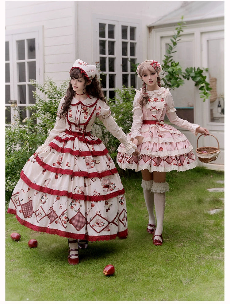 Exclusive Deal v-neck dressWith PUJI~Apple Orchard~Country Lolita SK Embroidered Twins Lolita Top Skirt Exclusive Deal v-neck dressWith PUJI~Apple Orchard~Country Lolita SK Embroidered Twins Lolita Top Skirt