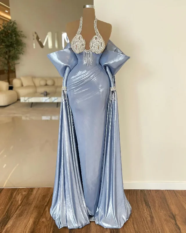 Exclusive Access satin midi dressGlossy Leather Blue Long Prom Dresses with Detachable Train Cape Off the Shoulder Elegant Formal Dress Overskirt Evening Gowns Exclusive Access satin midi dressGlossy Leather Blue Long Prom Dresses with Detachable Train Cape Off the Shoulder Elegant Formal Dress Overskirt Evening Gowns