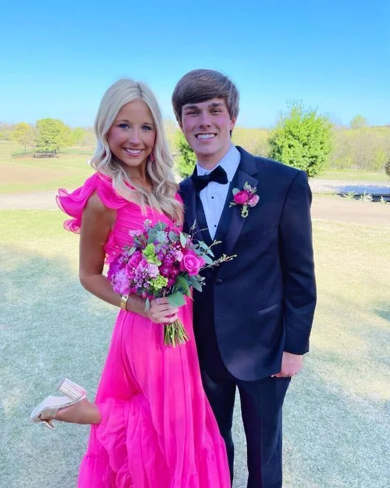 Instant Discount evening dressA-Line Long Hot Pink Prom Dresses Y6803