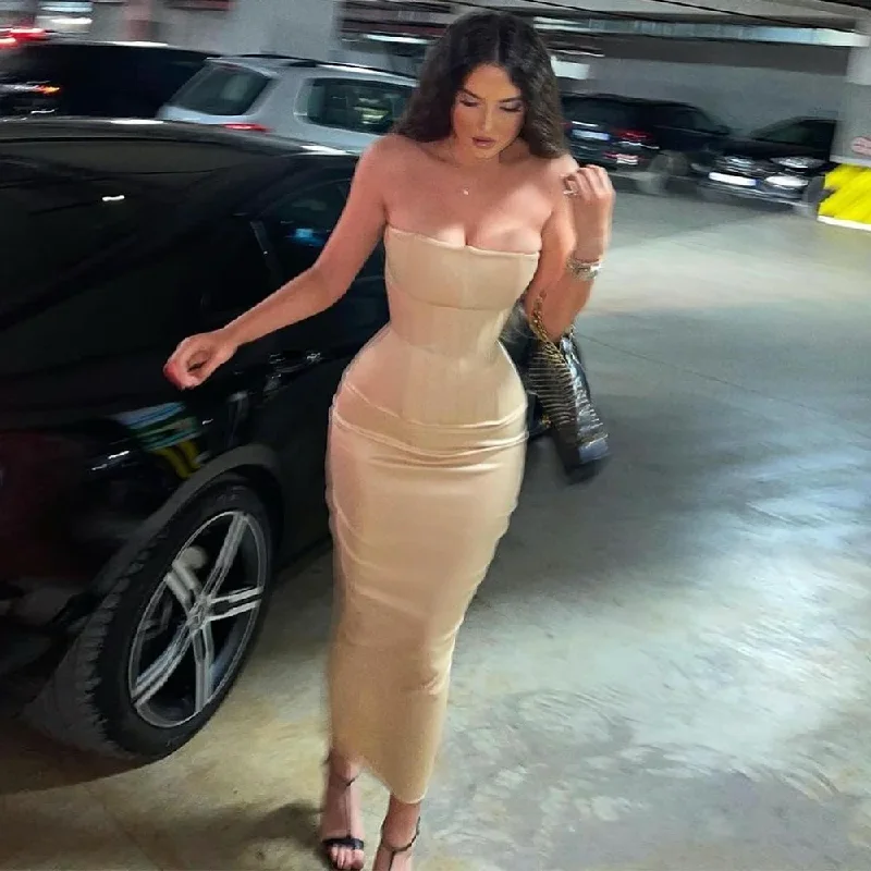 New Deals textured dressSimple Evening Dresses Satin Strapless Sleeveless Ball Gowns Elegant Mermaid Fashion Custom Party Dress robe de soirée