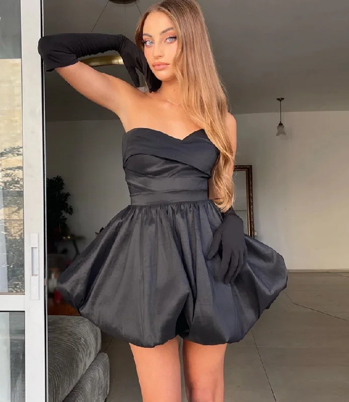 wrap dressA-line Short Black Homecoming Dress Sweetheart Pleat Satin Prom Gown Formal Occasion Evening Party Dress Vestidos De Festa