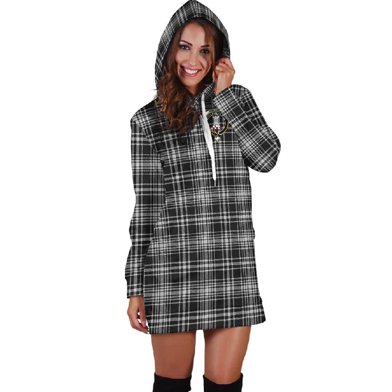 Final Markdown MacLean Black and White Tartan Hoodie Dress with Family Crest