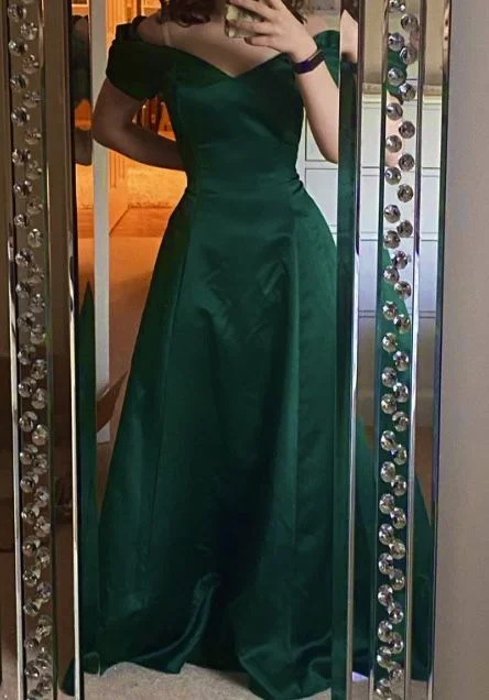 textured dressvintage emerald green satin gown prom dress Y7325