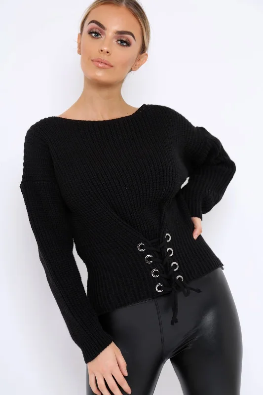 Midnight Madness performance pullover sweatshirtBlack Chunky Knit Corset Waist Knitted Jumper - Mikayla