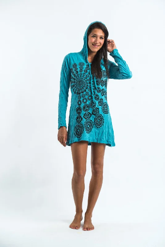 Extra Savings Womens Chakra Fractal Hoodie Dress in Turquoise