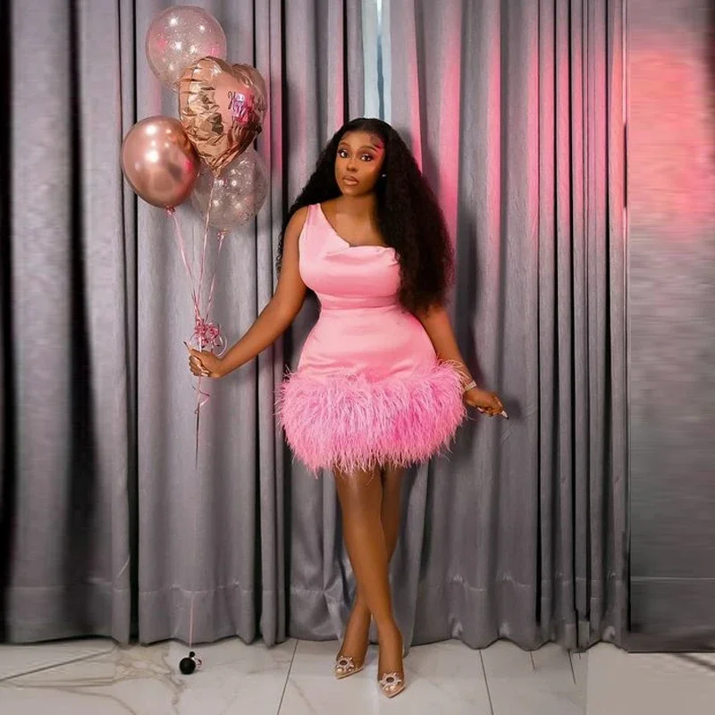 Buy Now wrap dressPink Feathers Cocktail Dresses With One Shoulder Mini Women Aso Ebi Party Prom Dress Birthday Gowns Buy Now wrap dressPink Feathers Cocktail Dresses With One Shoulder Mini Women Aso Ebi Party Prom Dress Birthday Gowns