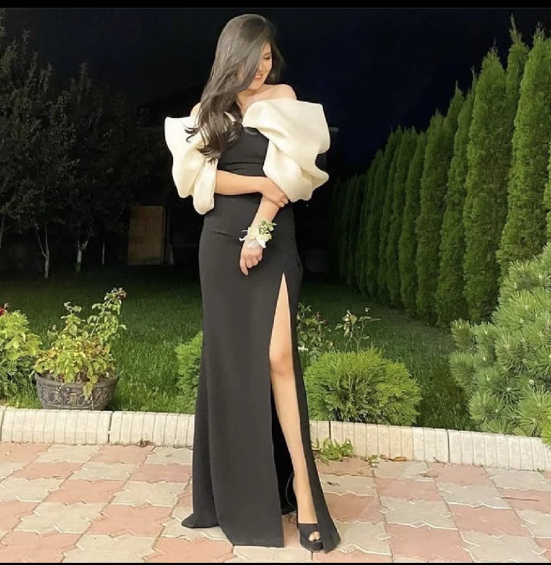 Sneak Peek Sale boho-chic dressElegant White and Black Stitching Evening Dress With Split Y5550