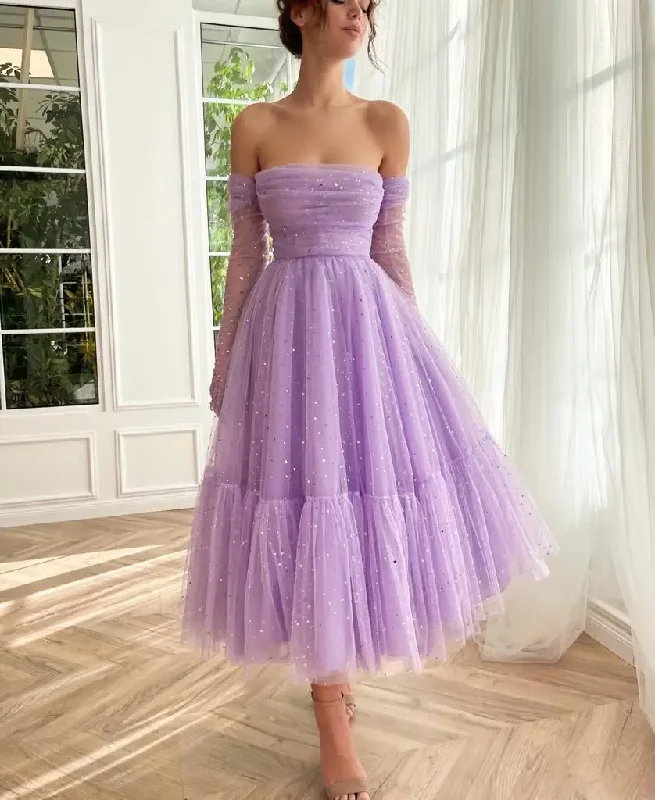 casual dressWomen's Lilac Tulle Sweet Short Prom Dresses Sleeveless Tea-Length Party Gown Graduation Homecoming Dress vestidos para mujer