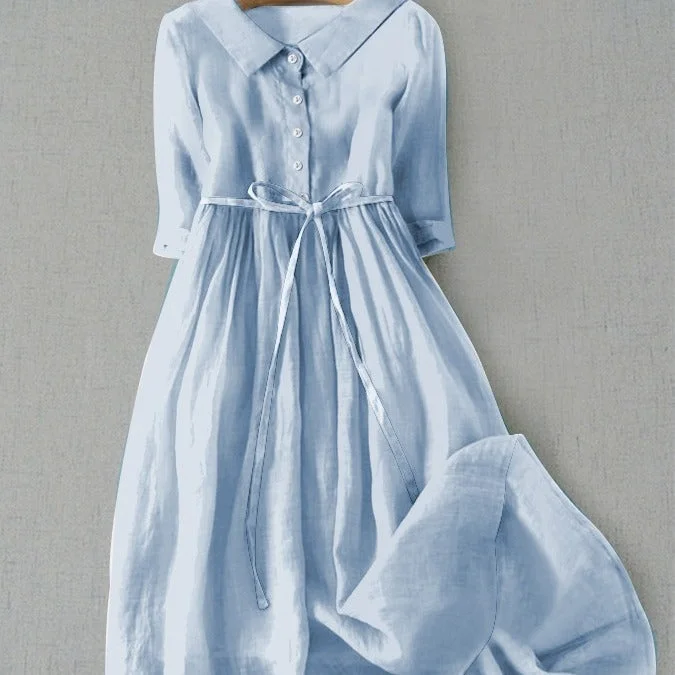 Weekend Flash Sale puff sleeve dressWomen's French Retro Cotton And Linen Pleated Lace-up Skirt